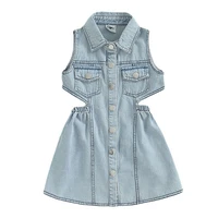 kids clothes girls denim dresses summer solid color waist hollow sleeveless dress for babies fashion young childrens clothing