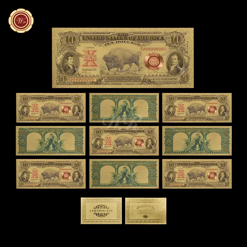 10 шт./набор позолоченные банкноты в американском стиле