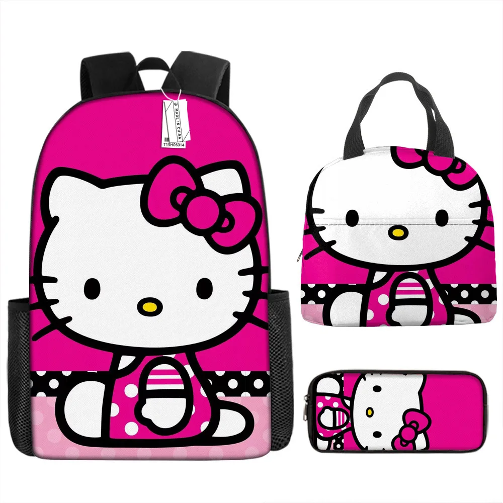 

School Bag Hello Kitty Cute Cat Lunch Bag Insulation Lunch Bag Cartoon Cute Children's Backpack Pencil Case Three-piece Set