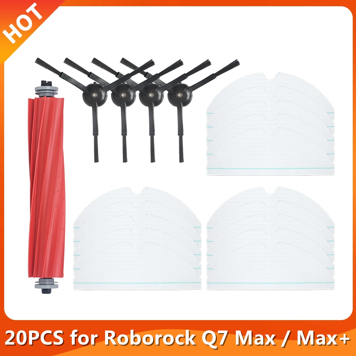 

20PCS For Xiaomi Roborock Q7 Max / Q7 Max+ Vacuum Spare Parts Accessories Main Side Brush Mop Cloth Replacement Robot Accessoriy
