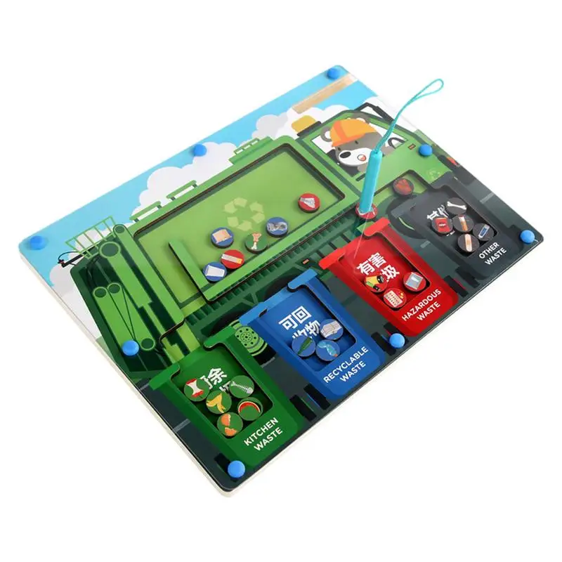 

Магнитный цветной лабиринт Монтессори, деревянный лабиринт для сортировки мусора, доска для мелкой моторики, Обучающие игрушки, детские игрушки для