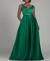 new green formal evening dresses 2022 v neck floor length satin beads sash prom party gowns robe de soiree vestidos fiesta