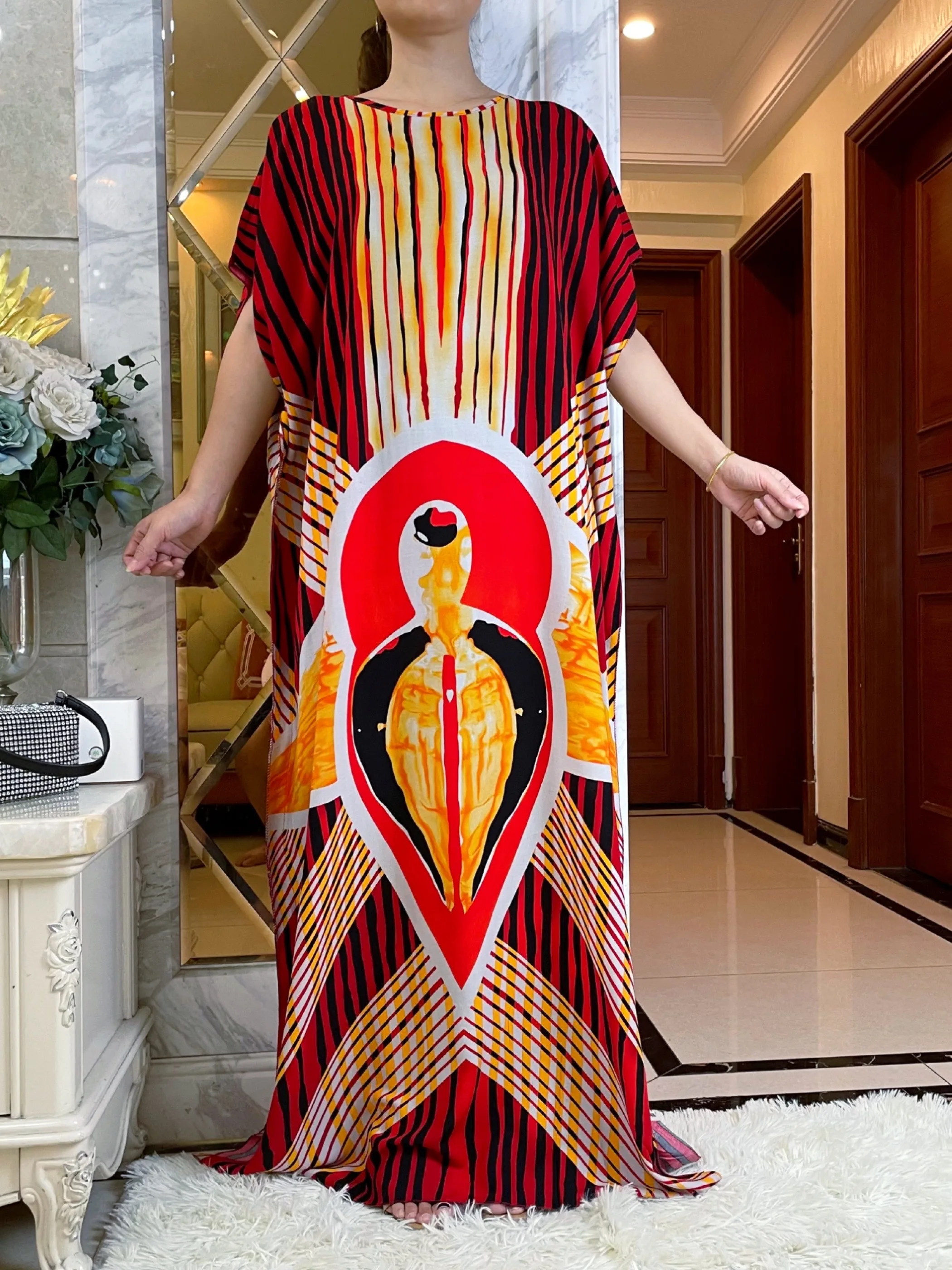 Мусульманская мода летние платья с коротким рукавом цветной цветочный принт Boubou