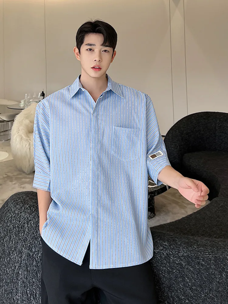 

SYUHGFA Niche Design Men's Wear Shirt Harajuku Striped Male Fashion 2023 Spring Korean Streetwear Half Sleeve Shirts