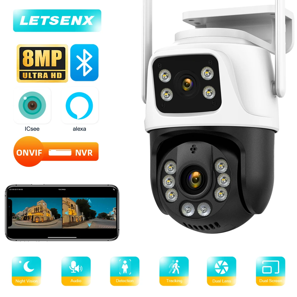 

Dual Lens 360º Wifi Camera IP66 Security Protection 8MP 4K Wireless Outdoor Human Detection ICSEE Video Surveillance PTZ