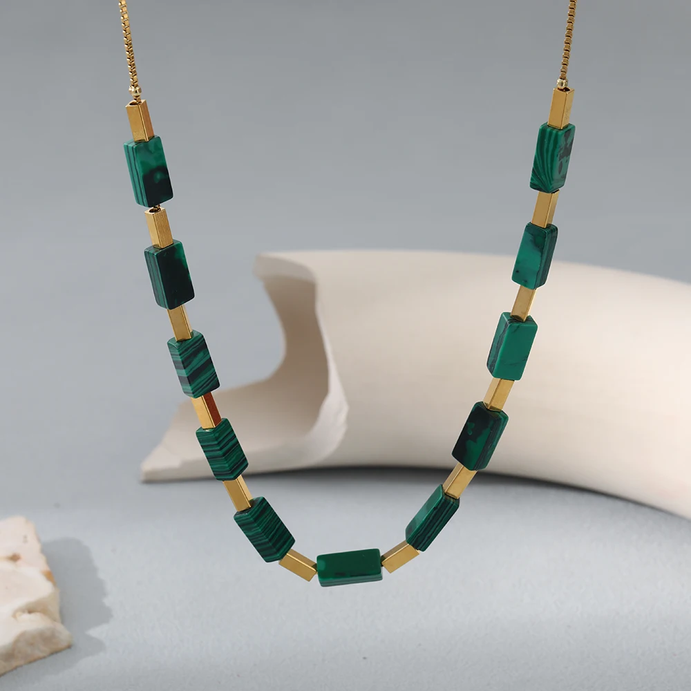 

18K Gold Stainless Steel Wool Natural Stone Necklace Women's Fashion Pearl Chain Sweater Necklace Jewelry Gifts