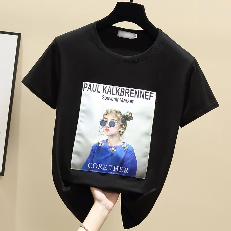 

Новая женская белая футболка с коротким рукавом Базовая рубашка Весенняя летняя модная черная футболка приталенная женская одежда