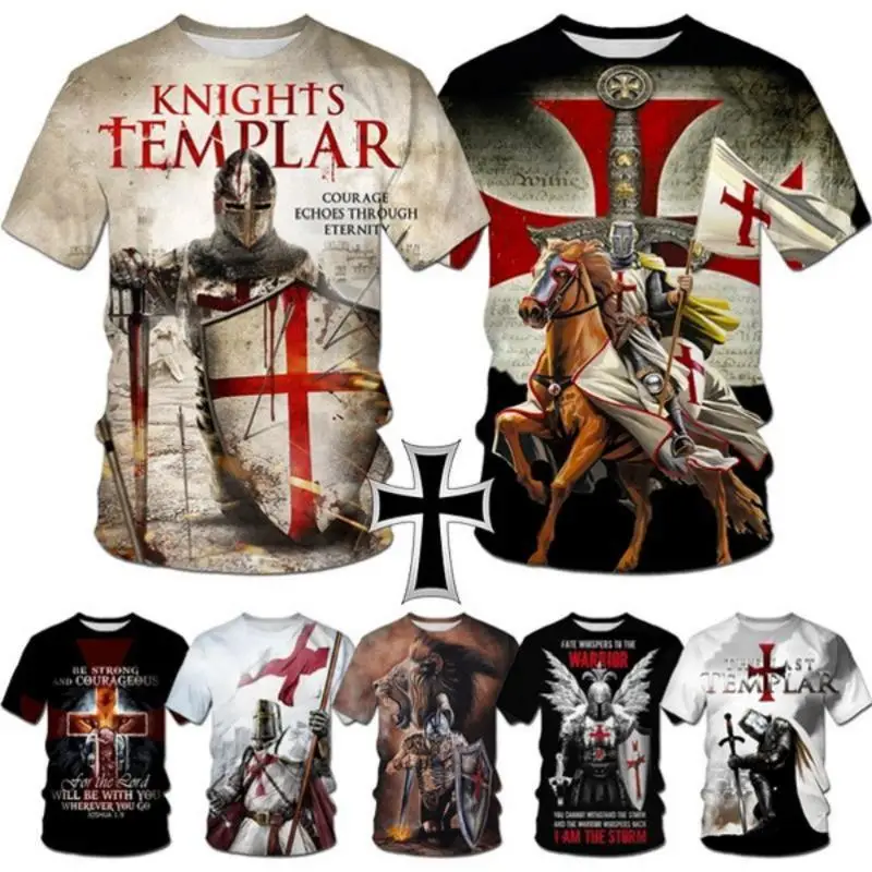 

Футболка Templar с 3D рисунком, футболка с рисунком самурайского рыцаря в стиле ретро европейские, американские уличные, мужские топы с коротким...