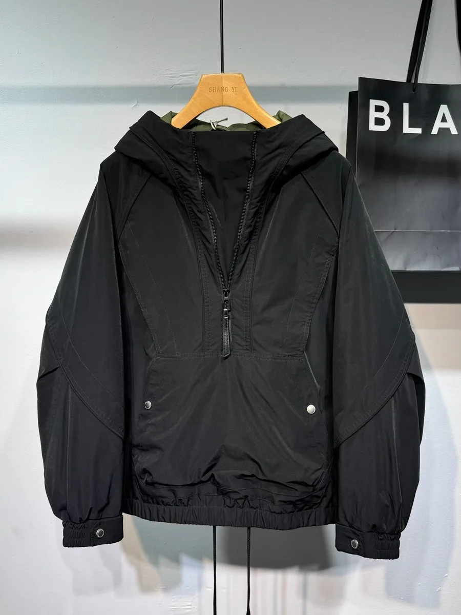 Американский новый свободный однотонный пуховик-карго с большим карманом на