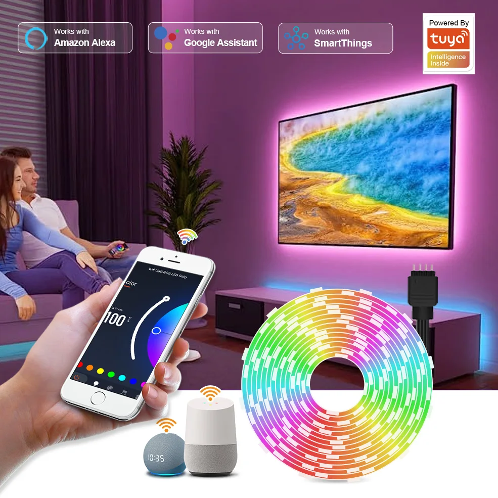 Wifi Tuya интеллектуальное телевидение USB Led 5V RGB рождественская лампа синий зуб