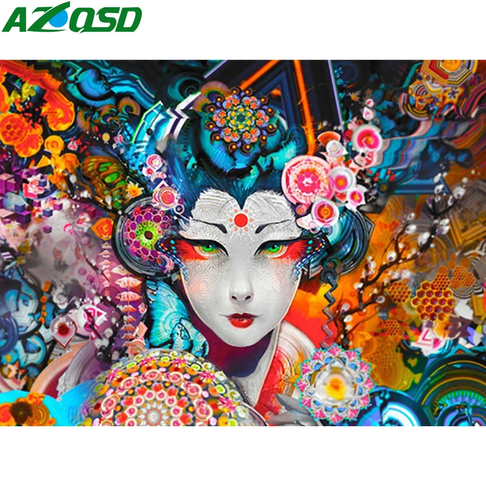 

AZQSD Paint By Number Woman Japanese Style Acrylic Coloring By Numbers Figure Picture Artcraft On Canvas DIY Gift Home Decor