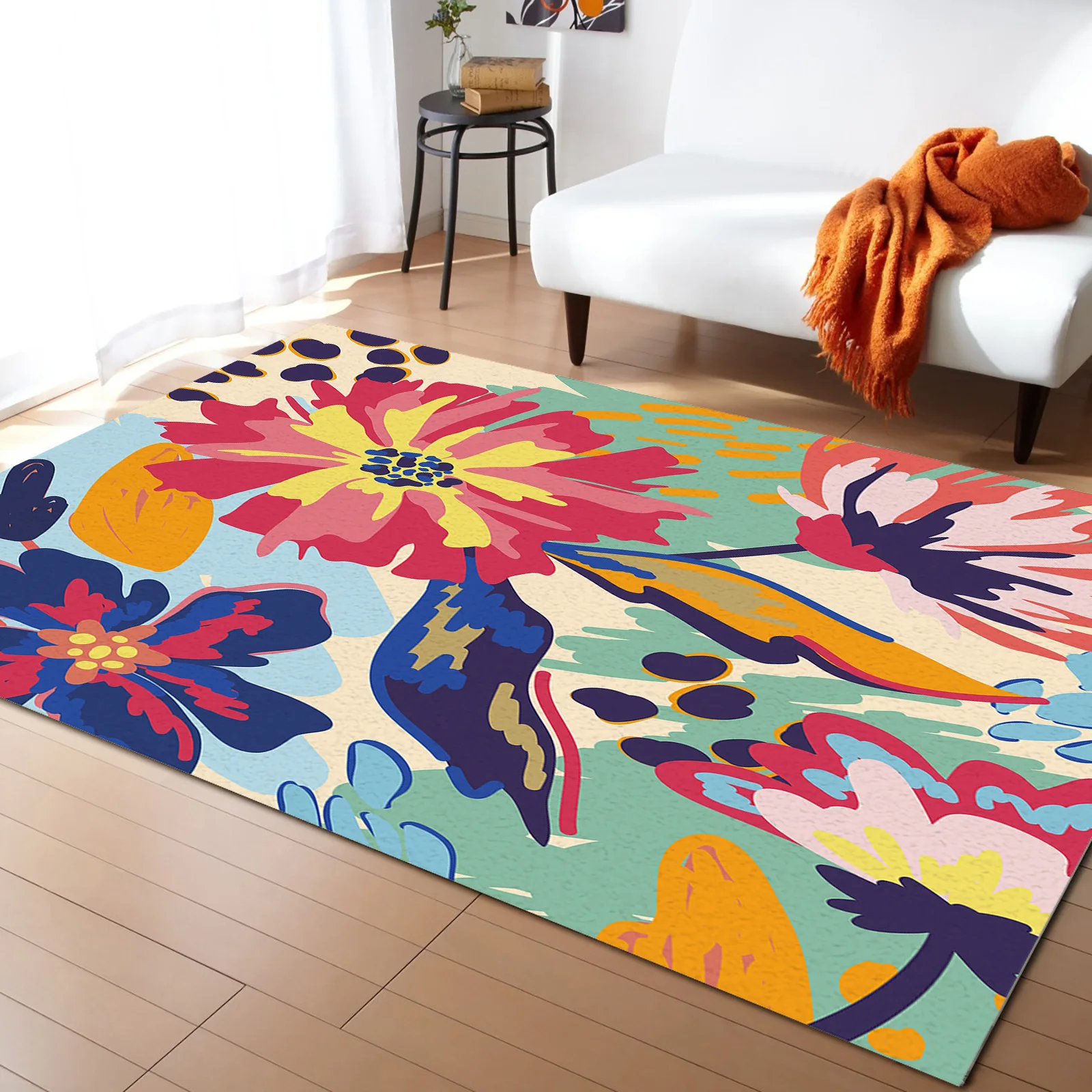 

Абстрактный Красочный Летний акварельный ковер с цветочным рисунком для спальни, гостиной, напольный коврик с рисунком, дверные коврики, до...
