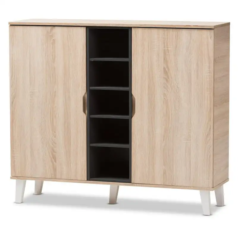 

Adelina Mid-Century Modern 2-Door Oak and Gray Wood Shoe Cabinet