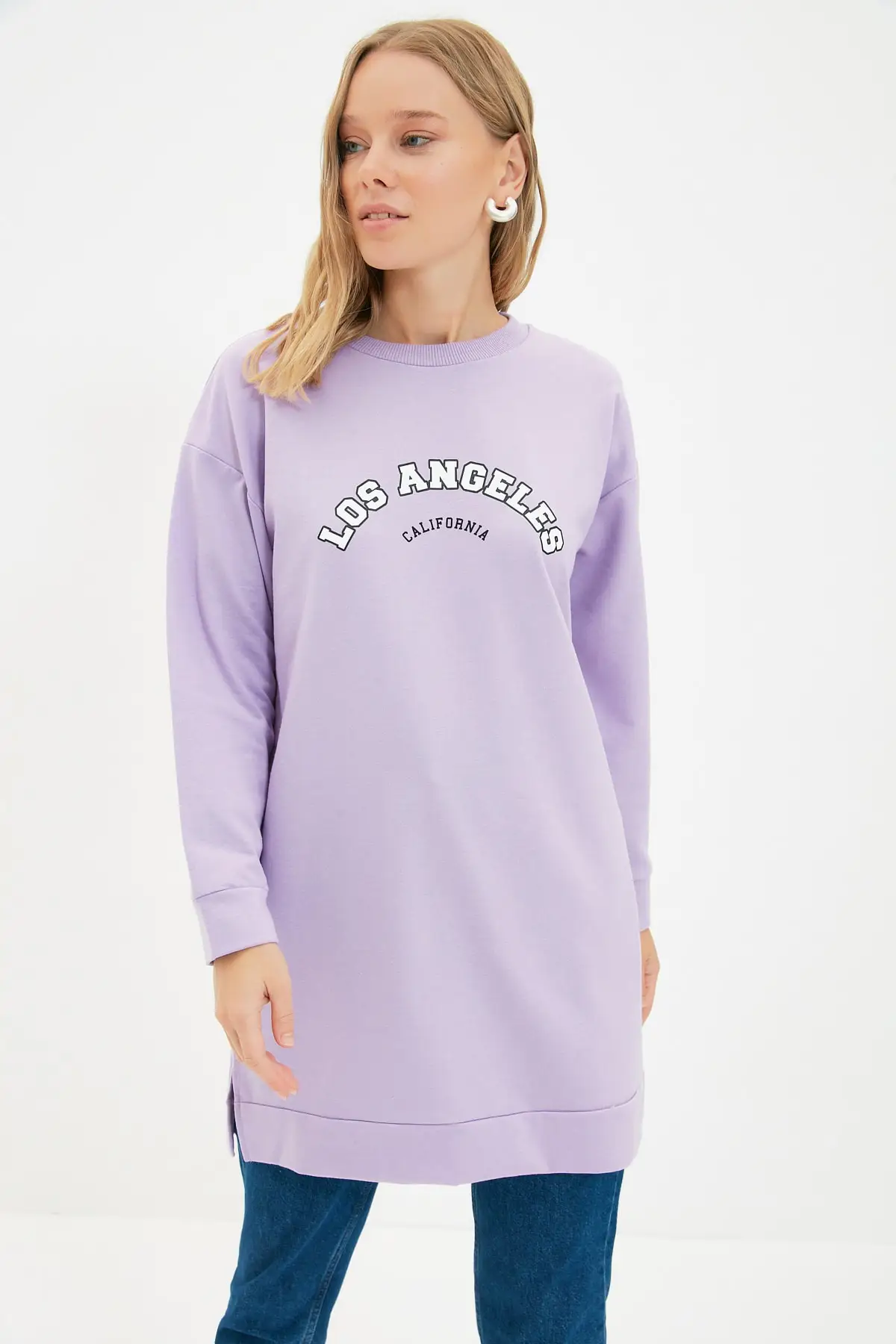 

Women's Sweatshirt Lilac Crew Neck Printed Knitted Hoodies Fashion All Season New Designer Pullovers Fleece Hoodies