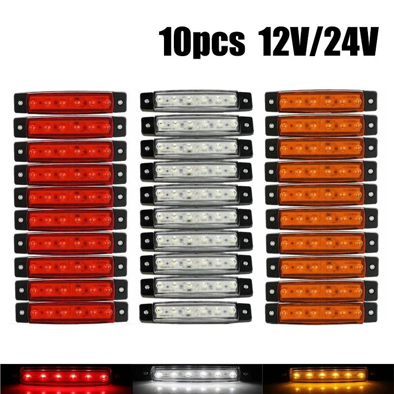 

10x 12V /24V Car Auto Truck Bus Lorry Trailer Side Marker Indicators Turn Signal Lights 6 SMD LED Tail Warning Rear Light Lamp