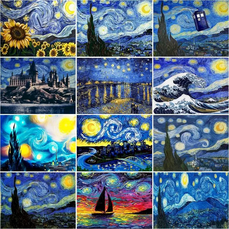 

CHENISTORY Pictures By Number Abstract Van Gogh Starry Sky Scenery Kits Home Decor Diy Acrylic Painting By Numbers Art Gift