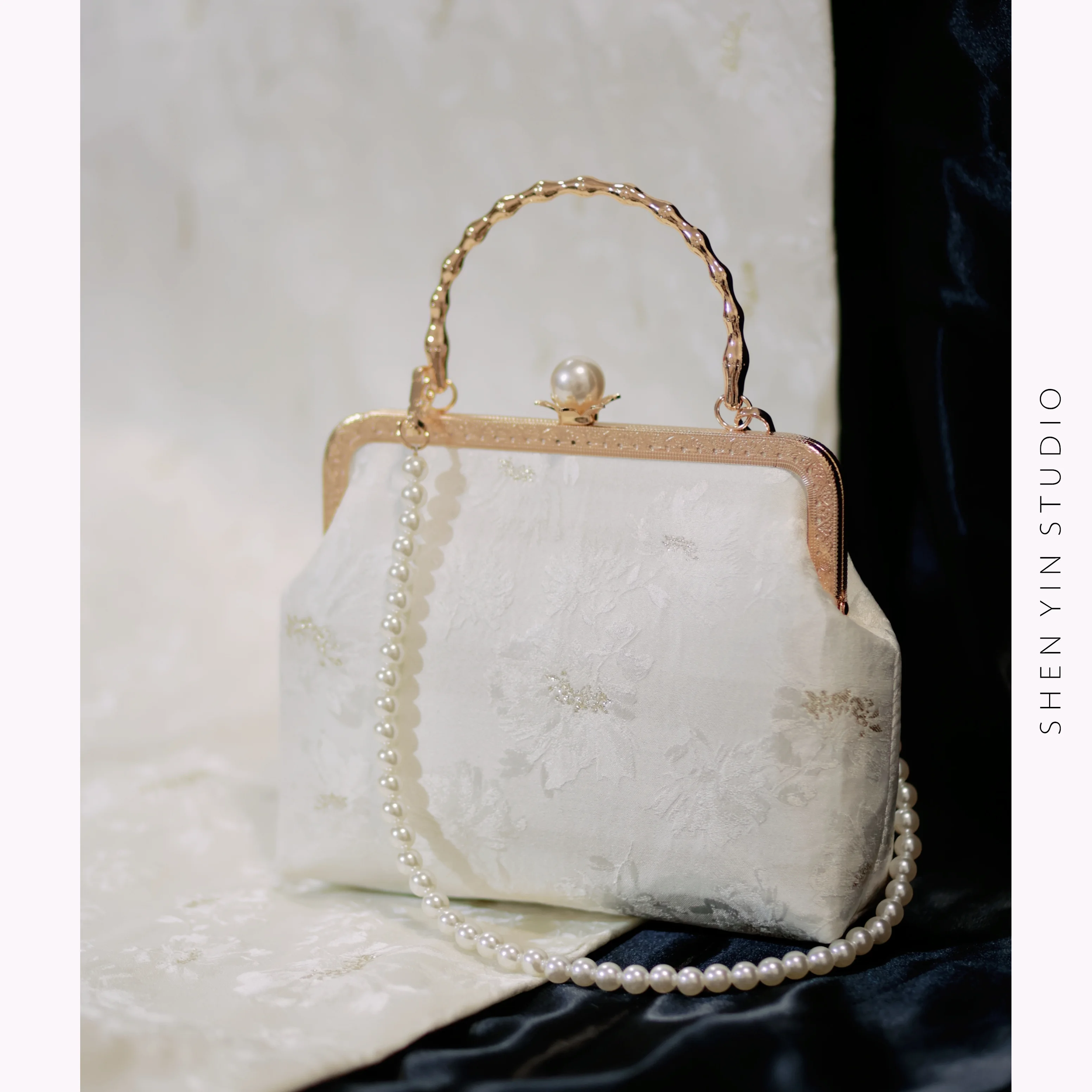 

Original Handmade Bag Retro Minority French Style All-Match Bag Crossbody Pearl Chain Bag Cheongsam Han Chinese Clothing Bag