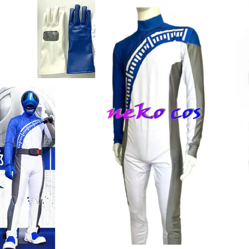 Фото Костюм для косплея Nekocos Bakuage Sentai Boonboomger Bun Blue: облегающий комбинезон с перчатками №2