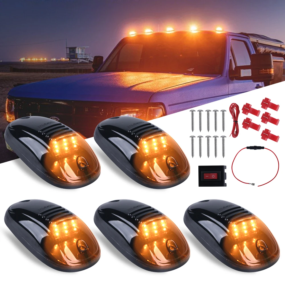 

5pcs 9-LED Car Cab Roof Marker Lights For Truck SUV Pick up DC 12V Black Smoked Lens Clearance Marker LED Roof Lamps Doom Lights
