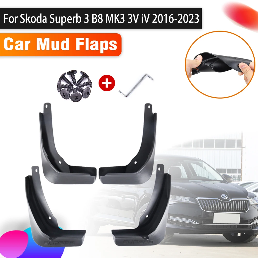 

Автомобильные брызговики для Skoda Superb 3 B8 MK3 3V iV 2016 ~ 2023, авто, 4 шт., брызговик, переднее и заднее брызговики, автомобильные аксессуары