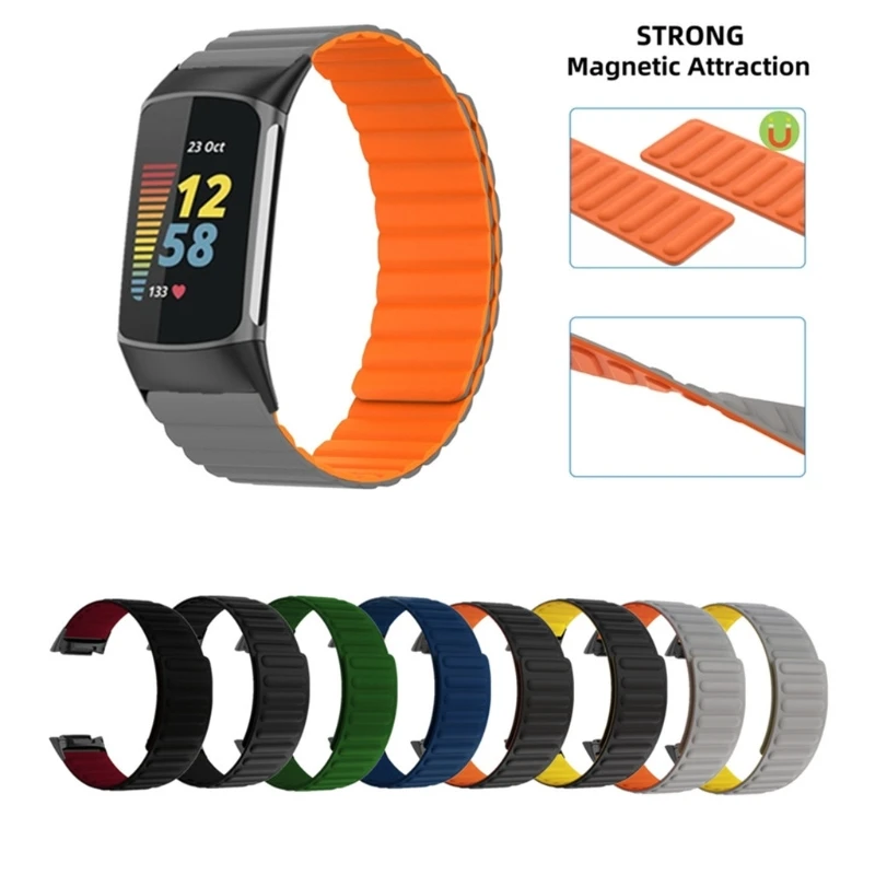 

for fitbit-Charge 5 Durable Sweatproof Bracelet Adjustable Sports Silicone Replacement Bands Smartwatch Magnetic Straps