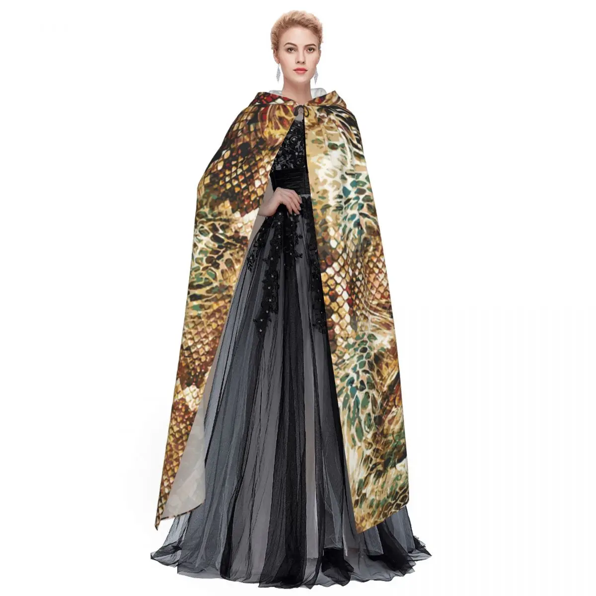 Накидка змеиная кожа для взрослых на Хэллоуин с капюшоном средневековый костюм