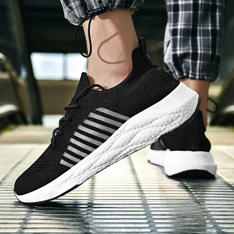 

New Fashion Vulcanize Platform Flats Bandage Mesh Shoes Casual Sports Men Black Sneakers 44 45