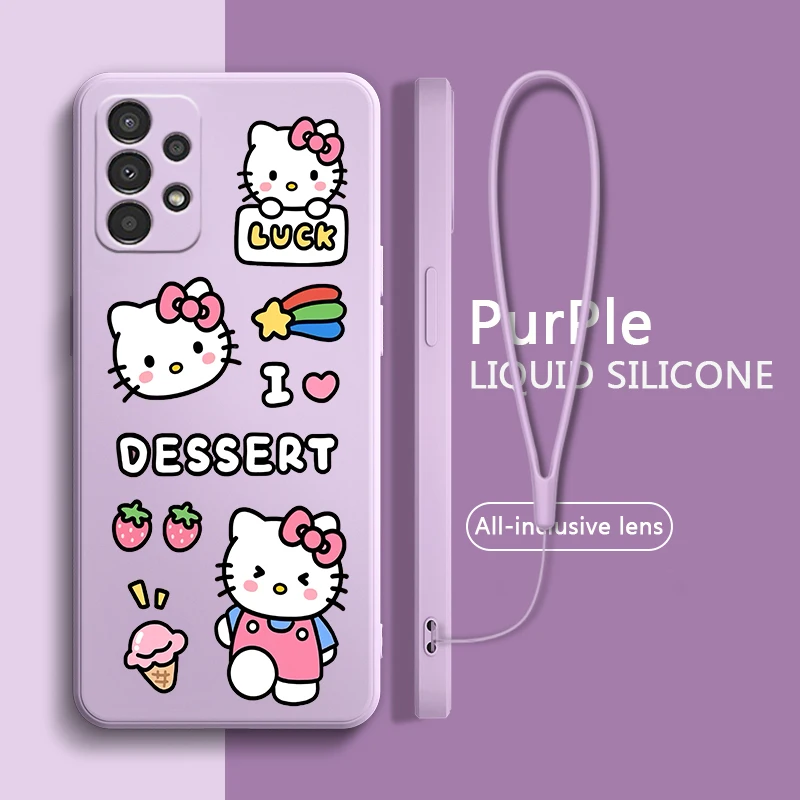 

Cute hello kitty For Samsung A73 A72 A54 A53 A52S A42 A34 A33 A32 A23 A22 A14 A13 A12 Lite Liquid Rope Phone Case