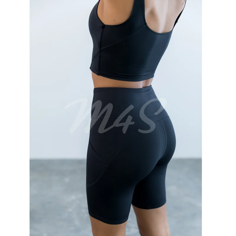 Ensemble Female 2 Pieces Yoga Set Women Lulu Outfits Fitness Workout Clothing Tracksuit Pockets Sportswear Gym Nude Shorts Set
