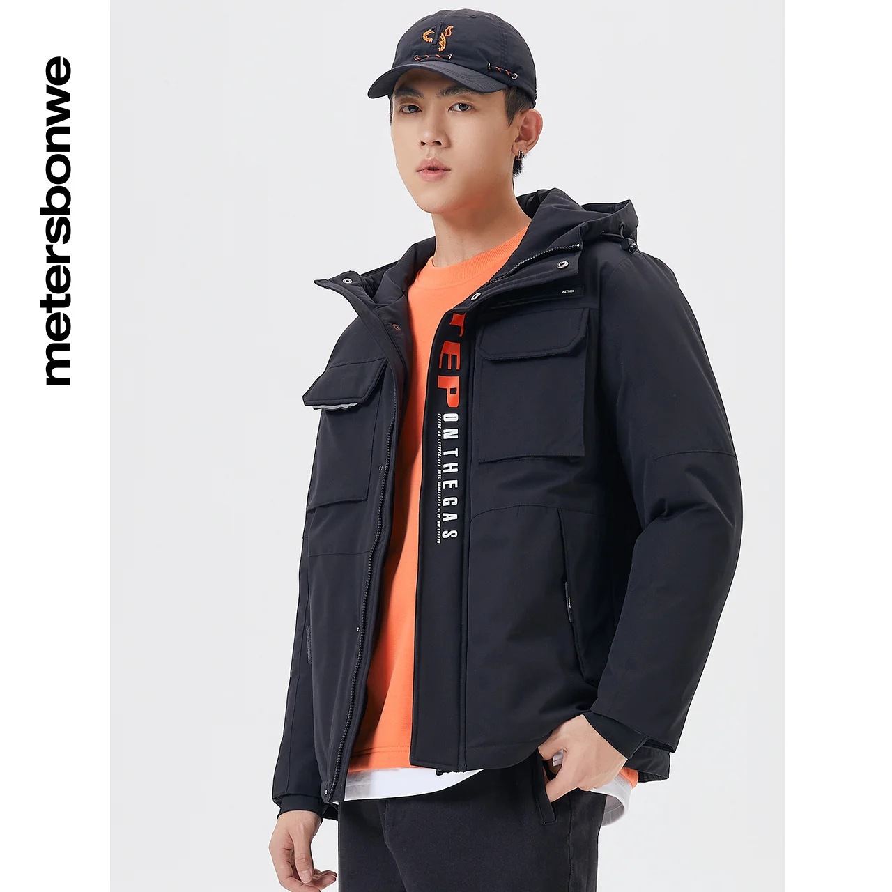 Metersbonwe Men's Multi-Pocket Hooded Cargo Down Jacket 80%Duck Down Thick Print Warm Wear Loose Male Hot Sale Winter Coat