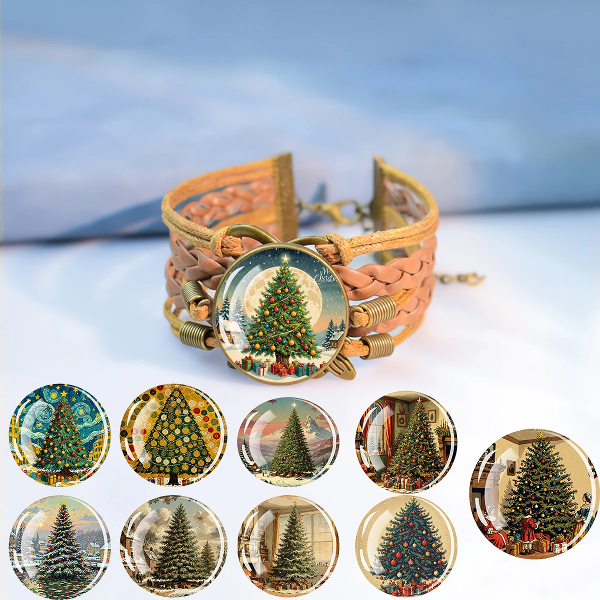 Рождественская елка купол стеклянный браслет ручной работы картина маслом