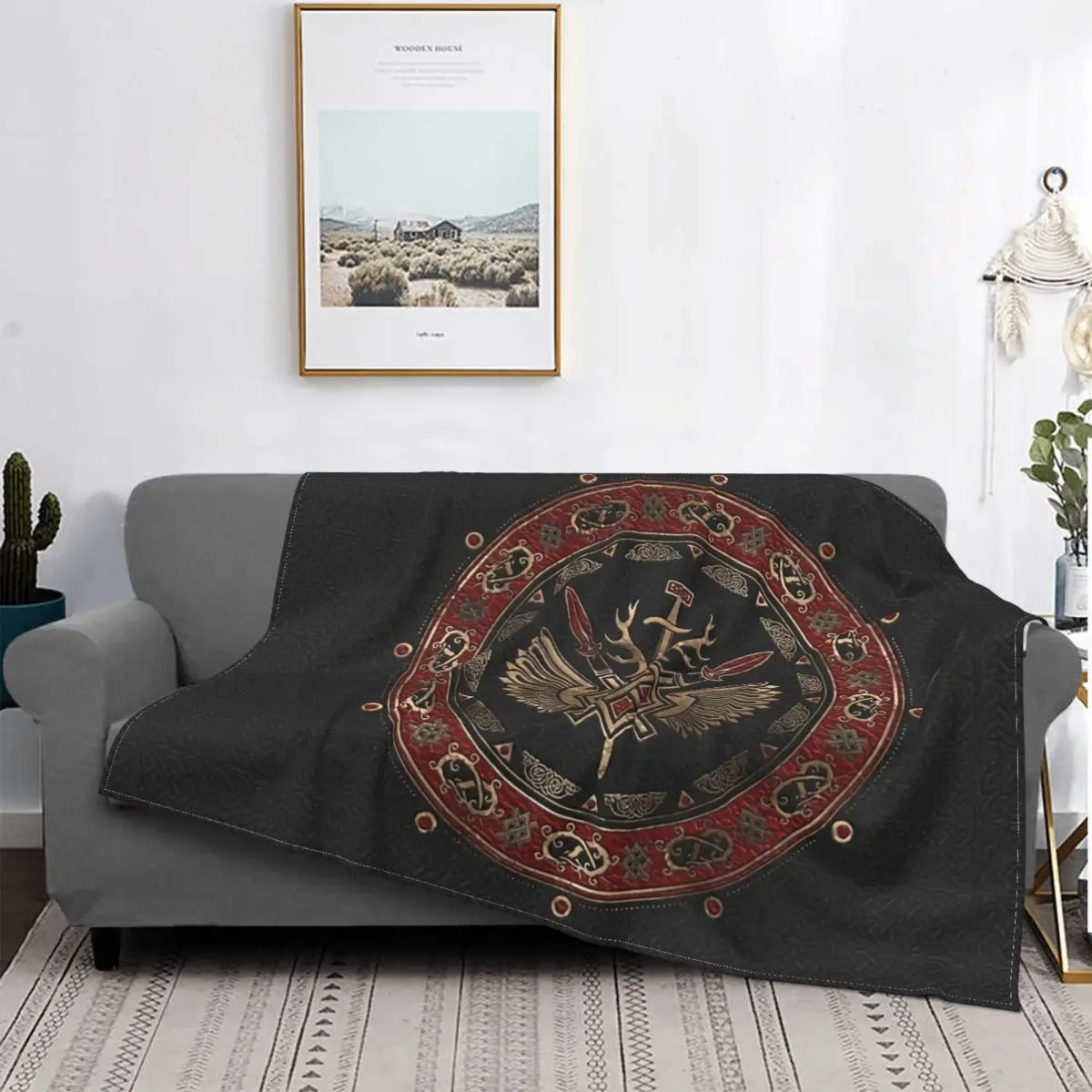 

Gothic Blanket Fleece Plush Spring Autumn Ultra-Soft Spear Of Odin Black And Red Throw Blankets For Office Plush Thin Quilt