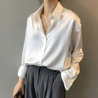 autumn fashion button up satin silk shirt vintage blouse women white lady long sleeves female loose street shirts 2021 new