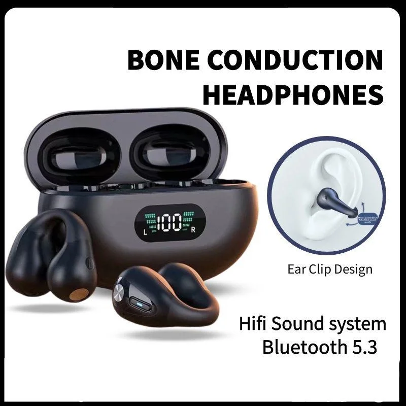 

2023 New Bone Conduction Wireless Headphones Bluetooth 5.3 Ear-Clip Earphones Sports Game Music Touch Control Noise Cancelling