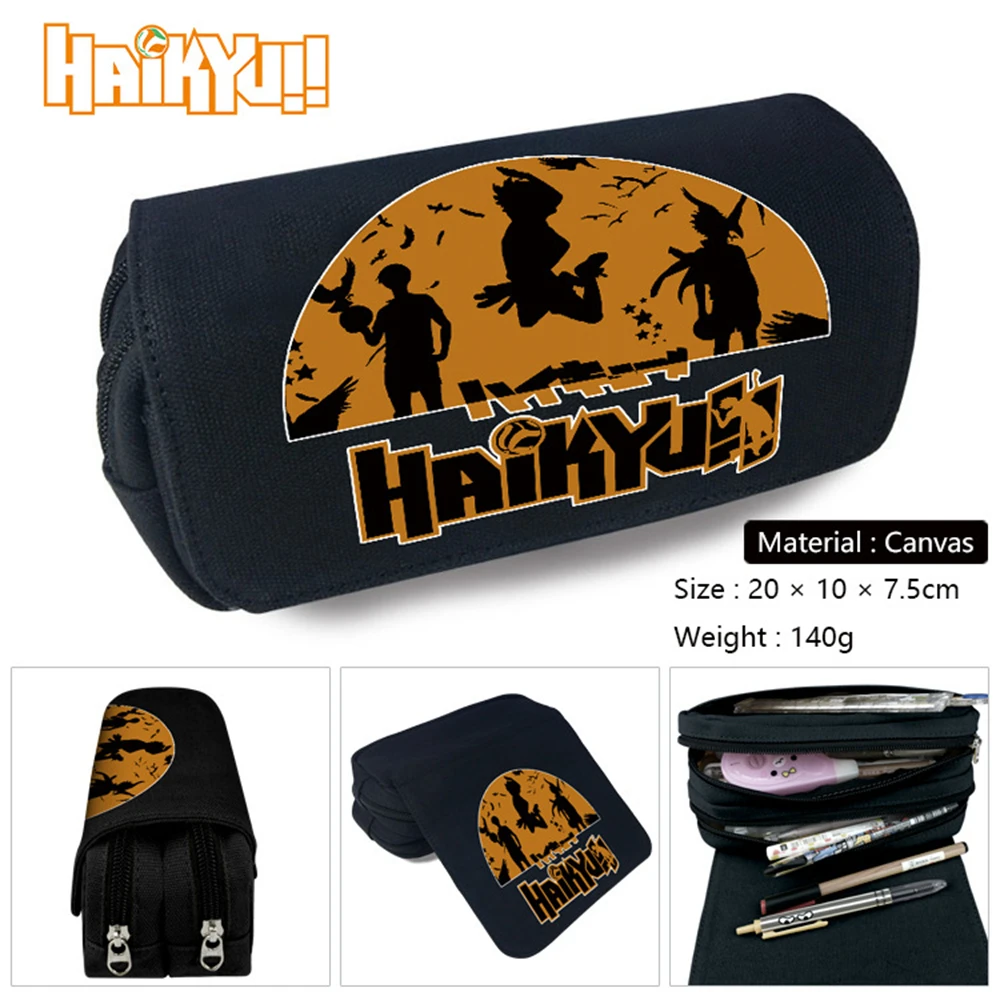 

Anime Haikyuu Pencil Case Travel Cosmetic Cases Boys Girls Canvas Bilayer Zipper Penbag Cartoon Makeupbag Student Stationery