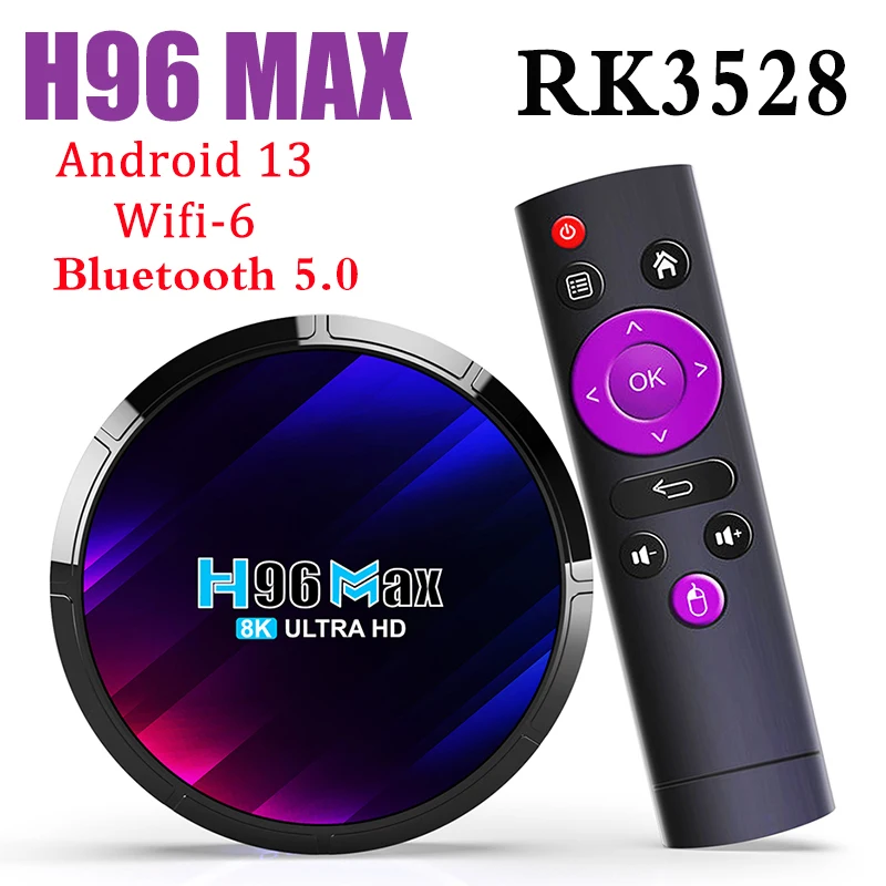 

ТВ-приставка H96 MAX, Android 13,0, четырехъядерный процессор H96 MAX RK3528, поддержка декодирования видео 8K, WIFI6 BT5.0 4K, телеприставка, медиаплеер