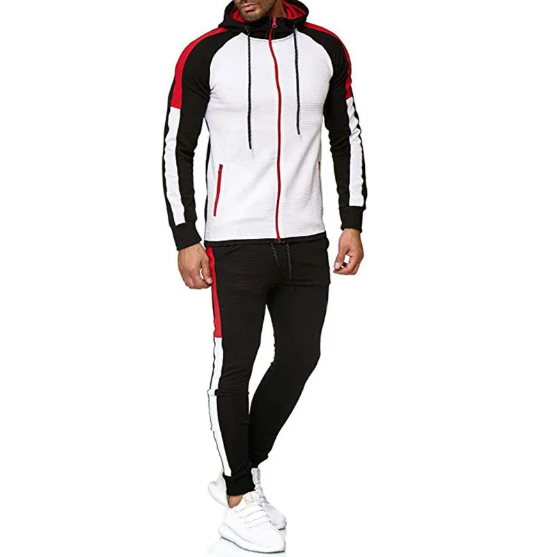 Men Hooded Sweater Sports Suit Tracksuit Men Spring Autumn New Fashion Striped Color Matching