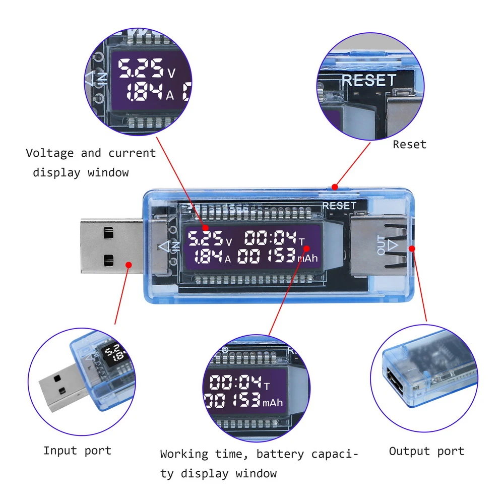 USB тестер напряжения и емкости обнаружение зарядное устройство измеритель