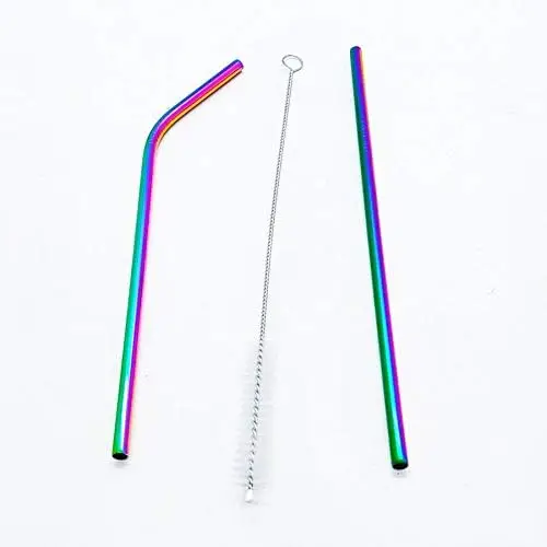 

Kit Canudinho Inox Colorido Arco Íris + Escovinha De Limpeza
