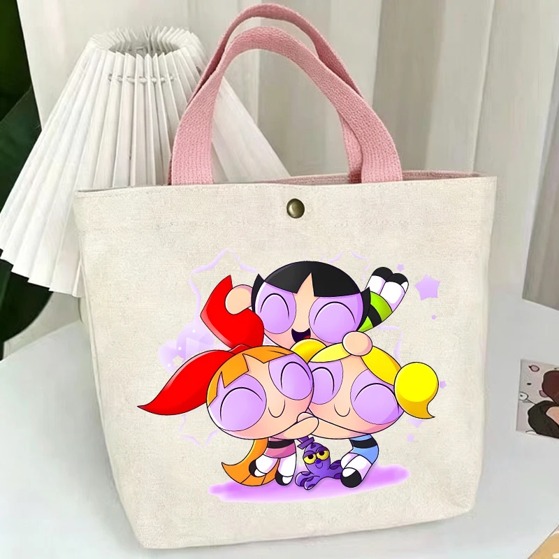 Фото Сумки-тоуты Powerpuff Girls Kawaii Blossom Bubbles Buttercup, женская сумка для путешествий и шопинга, холщовая сумка-мешок, подарок на день рождения для детей №5