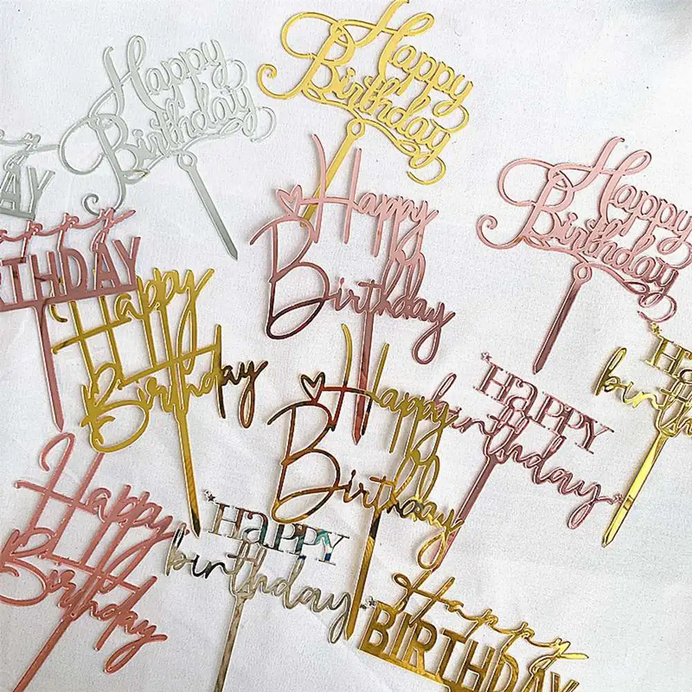 

5pcs/set Acrylic Cake Topper Rose Gold Topper Aldult Kid Happy Birthday Party Decorations for Home Party Supplies Cupcake Topper
