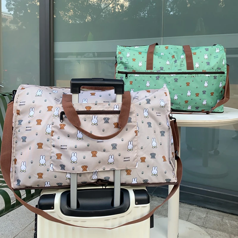 Фото Дорожная сумка Miffy с героями мультфильмов, большая вместительная дорожная сумка с ручкой для хранения на плечо, складная студенческая сумка для багажа с принтом, Рождественский подарок №5