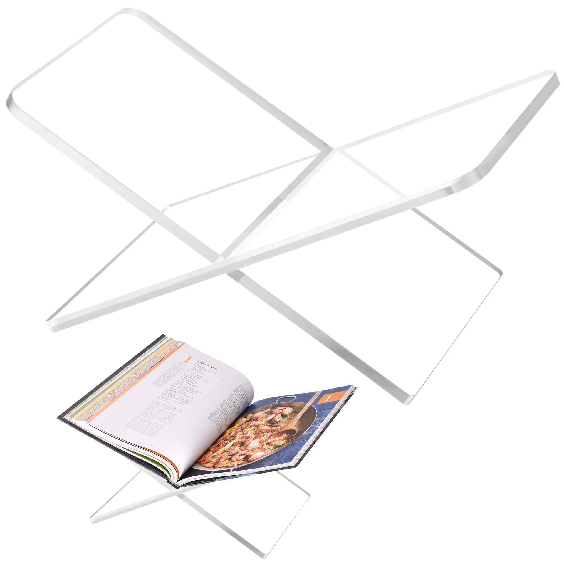 

Creative Acrylic Book Holder X-Shaped Display Stand for Cookbook Recipe Magazines Storybooks Holder for Display Reading Books