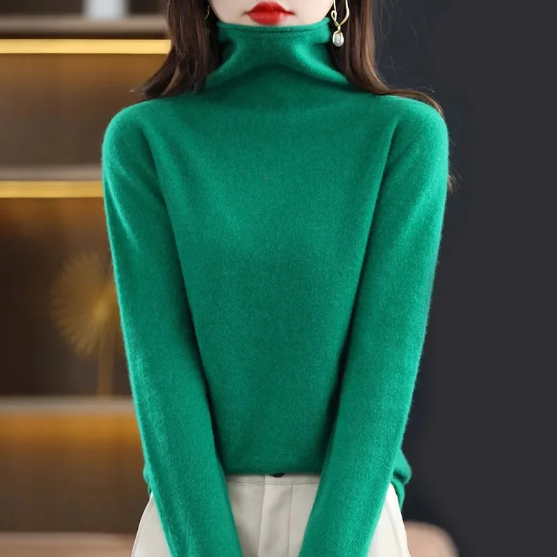 Женский кашемировый свитер из чистой мериносовой шерсти 100% пуловер с высоким