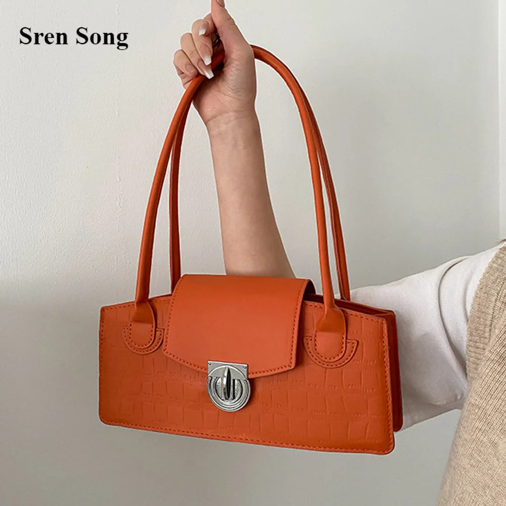 

New 2022 Women Simple Handbags Stone Pattern Shoulder Underarm Bags Design Horizontal Square Bags Solid Color Hot Sell Bag