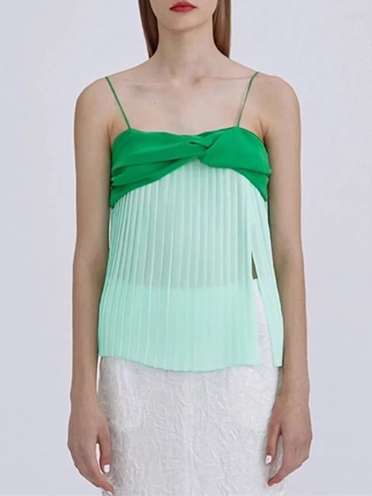 

Color Patchwork Women's Camisole 2022 Summer new Twisted Pleated Sleeveless Sexy Fashion Ladies Sling Top