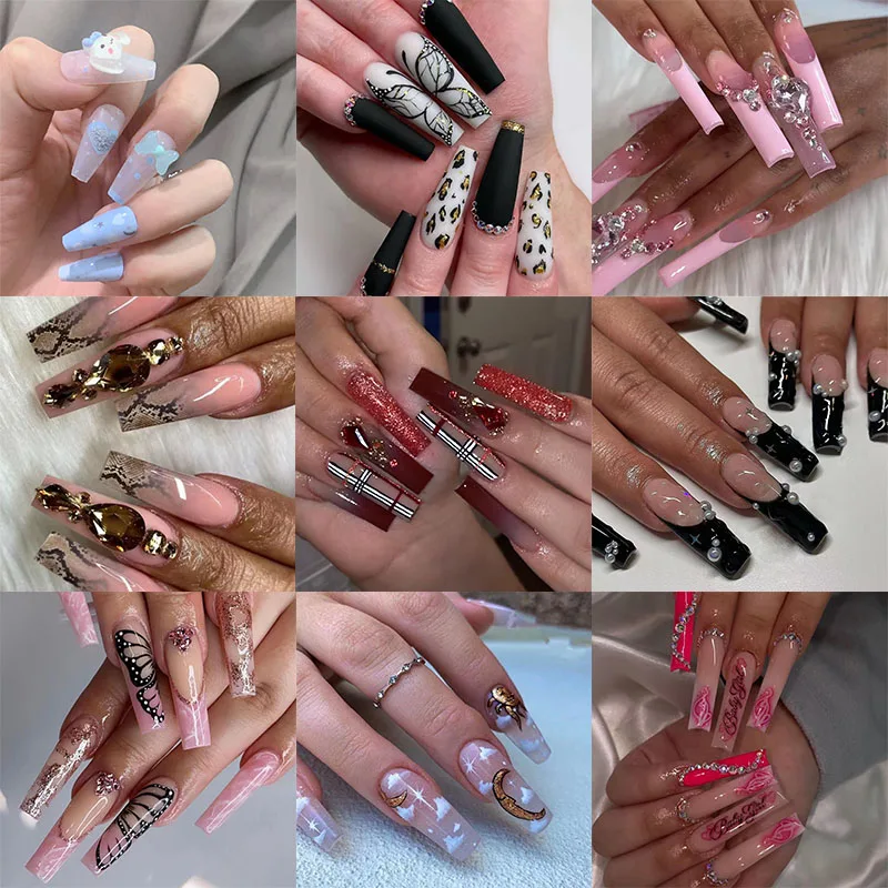 

24 шт. носимые накладные ногти розового цвета с клеем накладные ногти дизайн бабочка прелестная девочка накладные ногти с инструментами для ...