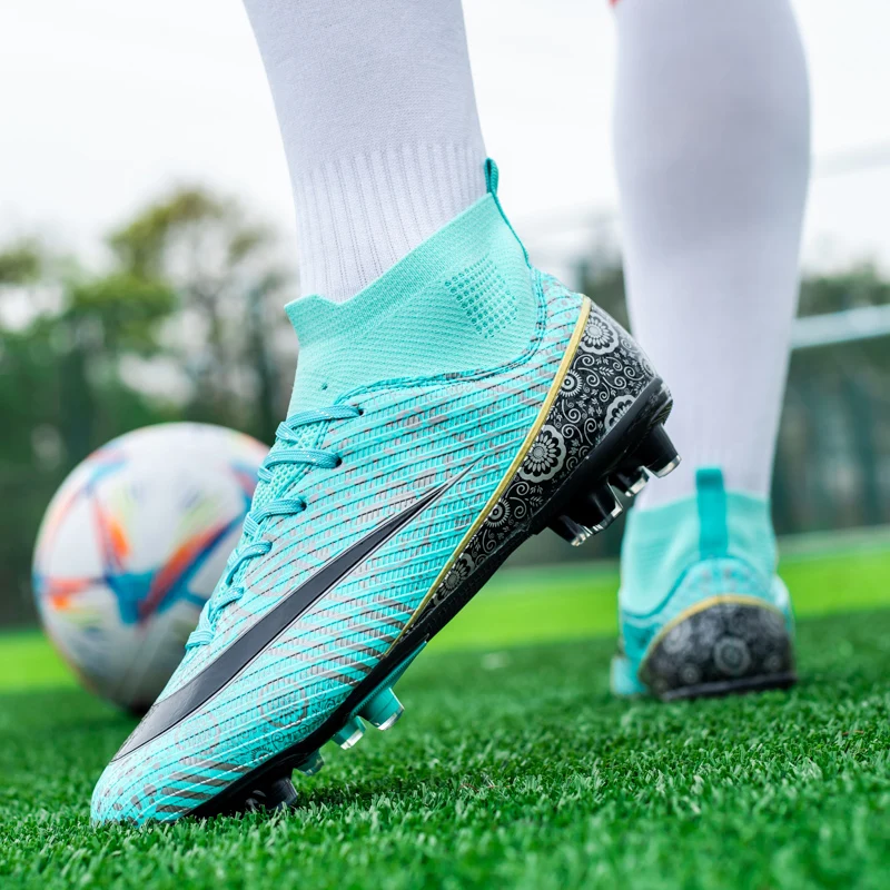 Men Soccer Shoes TF/FG  High Ankle Outdoors Training Football Boots Turf Kids Non-slip Indoor Cleats Football Footwear 33-46