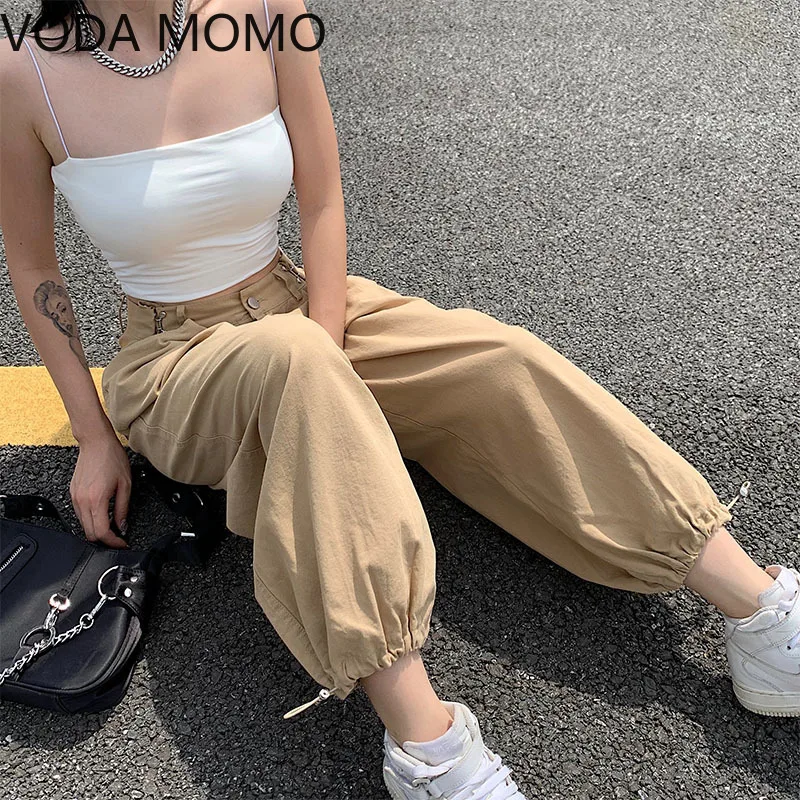 Брюки-карго цвета хаки Модные свободные штаны в стиле хип-хоп с регулируемой