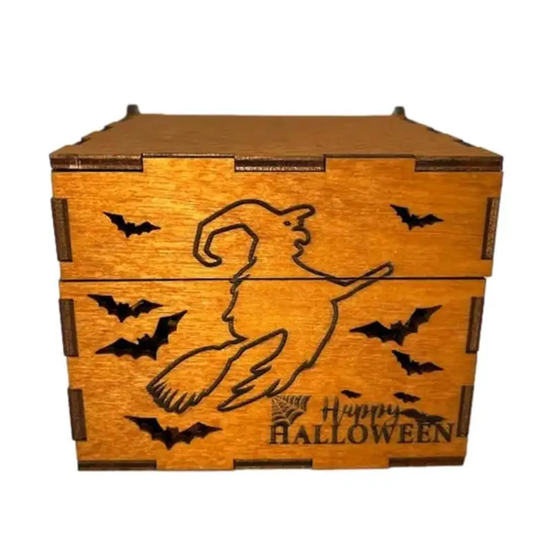 

Коробки для подарков на Хэллоуин, деревянный контейнер для Хэллоуина, подарочные коробки, портативная коробка для конфет, украшения для Хэллоуина, для школы